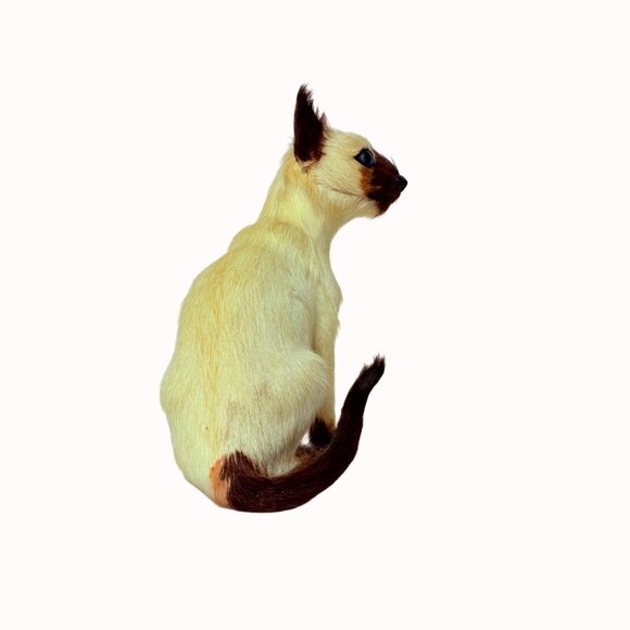 Realistic Siamese Cat Figurine Faux Fur Home Decor Collectible Blue Eyes - Picture 4 of 13